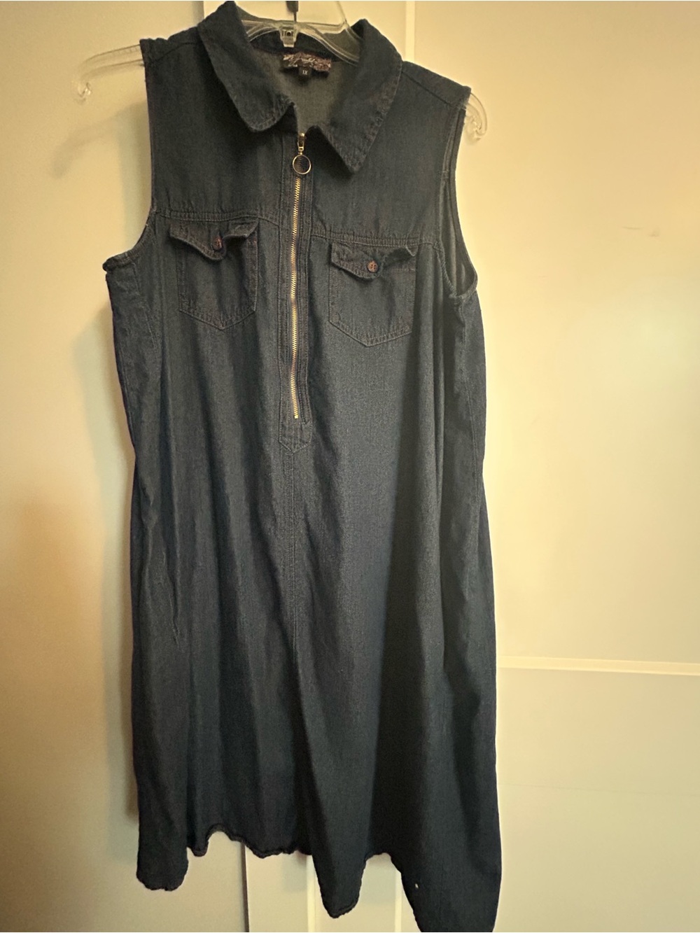 Sleeveless Dark Blue Denim Zip-Front Dress
